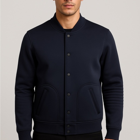 Barneys New York Scuba Bomber Jacket – Navy, Modern Minimalist Style Sz L - Picture 1 of 12